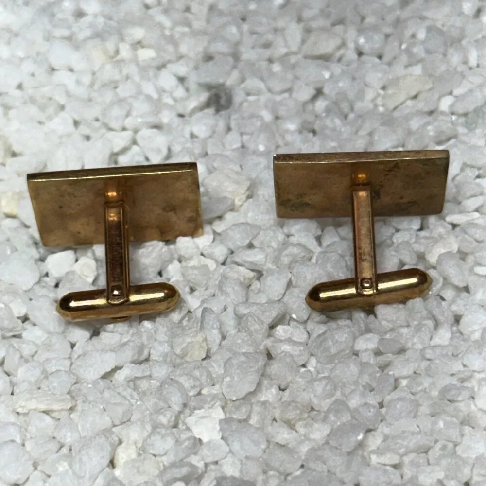 Vintage Gold-Tone Rectangular Cufflinks with Red Stone